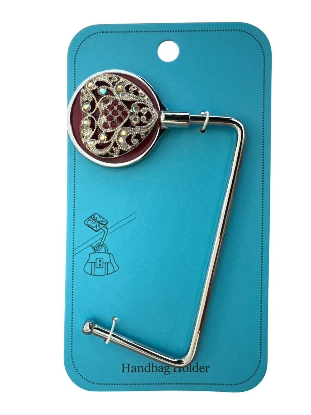 SPRING STREET RED CRYSTAL HEART HANDBAG HOLDER PURSE HOOK NEW